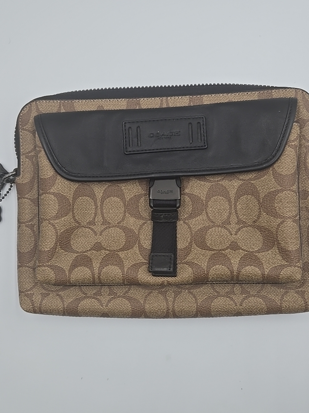 UNISEX Coach Canvas Messenger Bag in Tan and Dark Brown - Picture 2 of 9